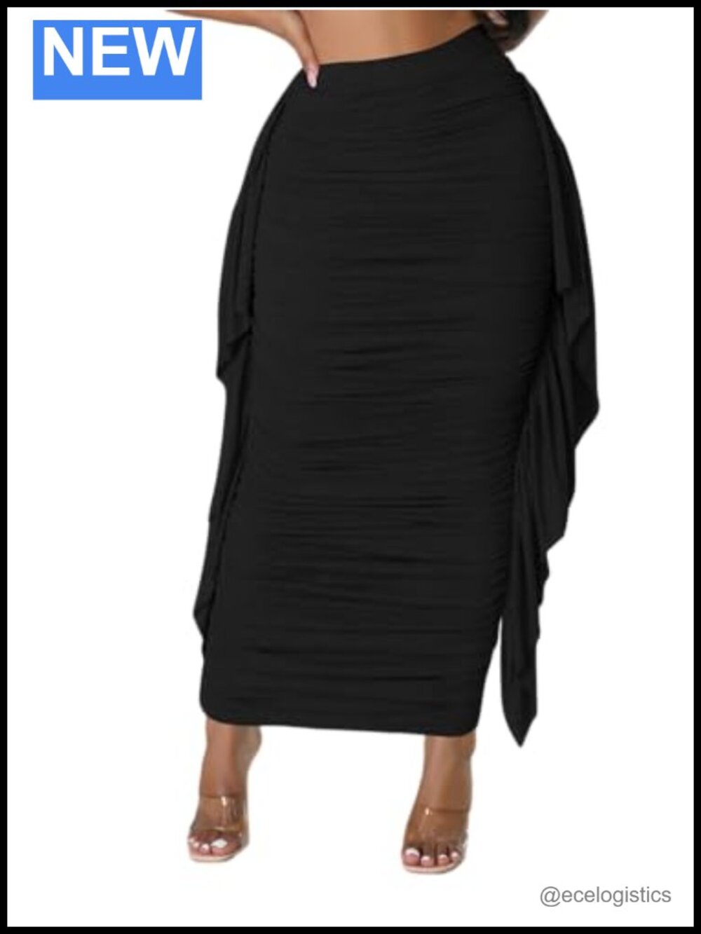 Women's High Waisted Bodycon Pencil Maxi Skirt with Ruffles